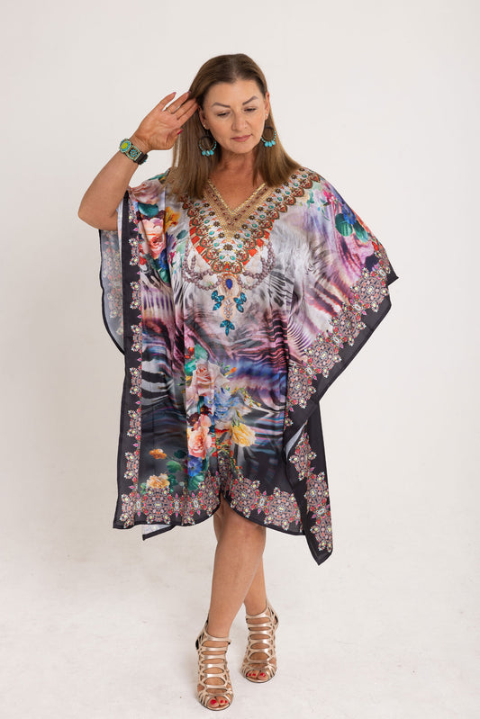 Short Satin - Black and Silver Kaftan