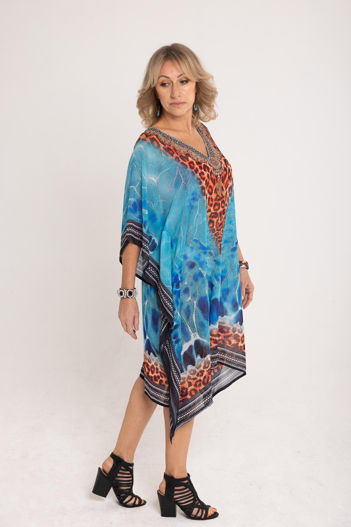 Short Chiffon - Blue Animal Print Kaftan