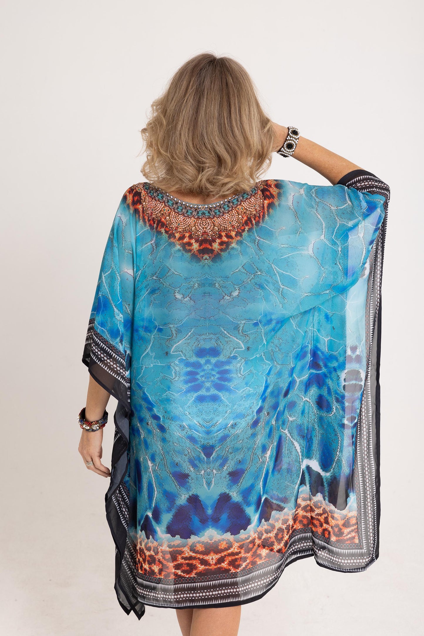 Short Chiffon - Blue Animal Print Kaftan